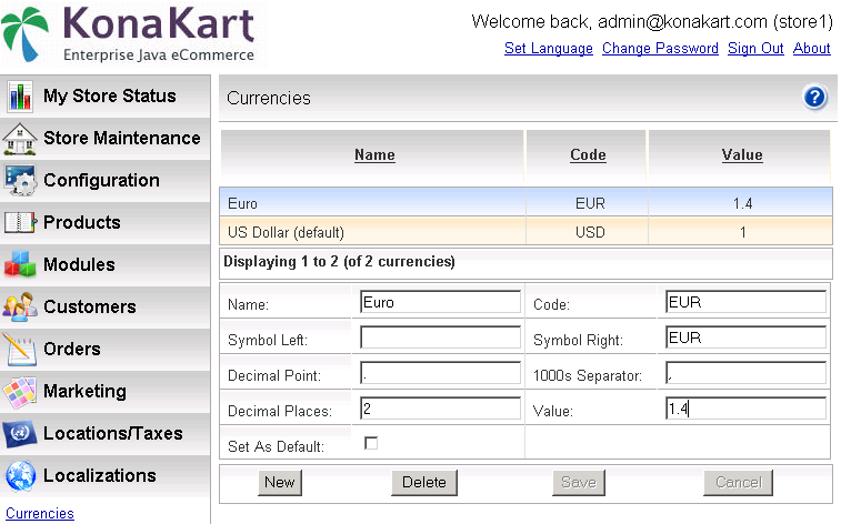 KonaKart Admin Application