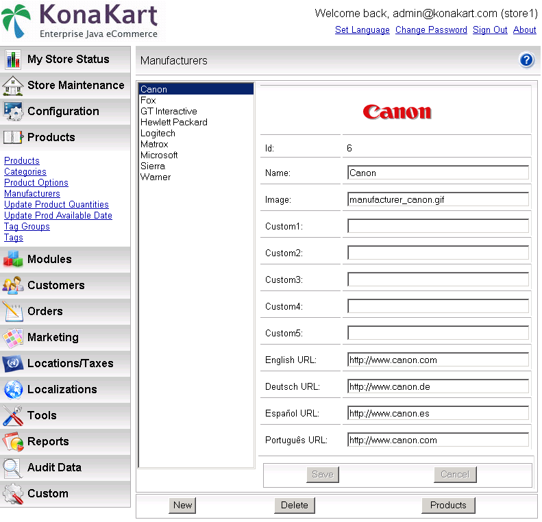 KonaKart Admin Application